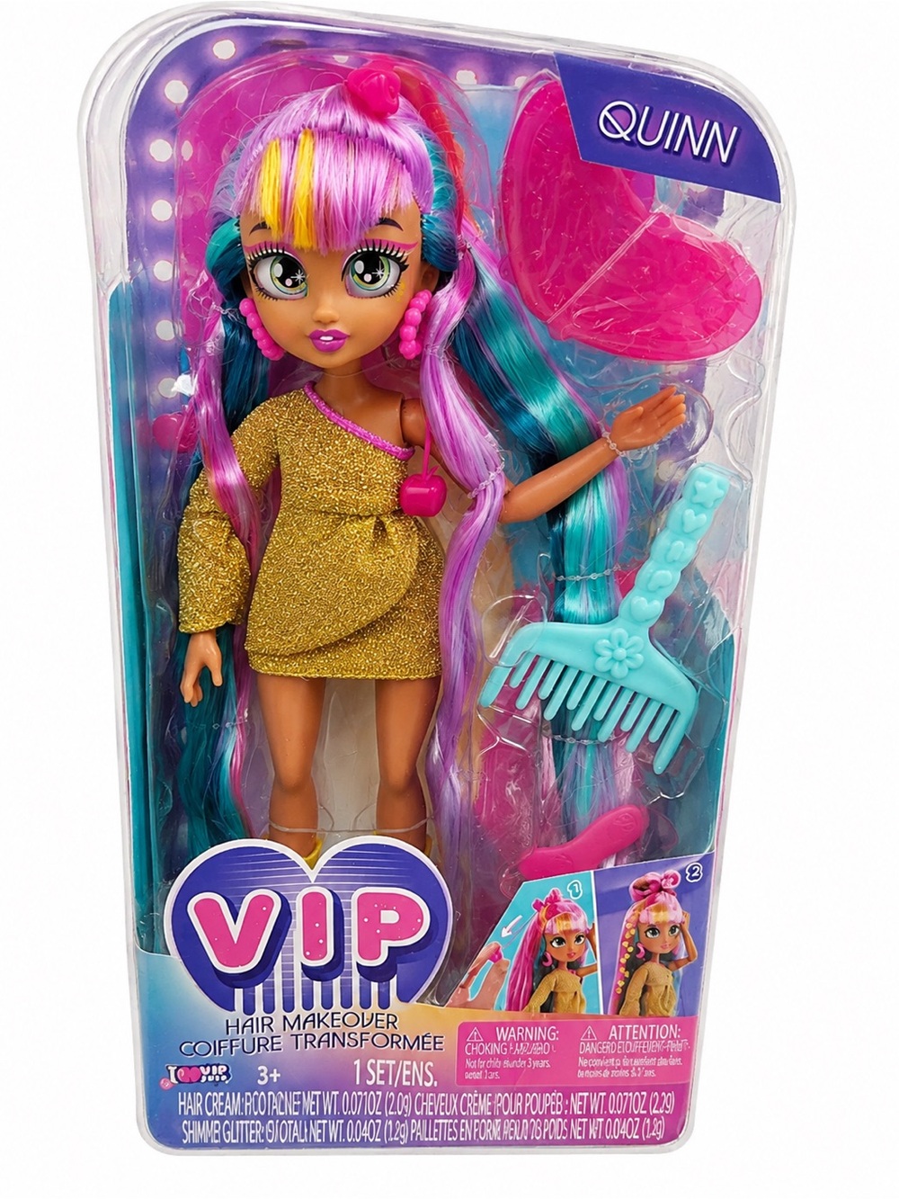 Quinn Colorful Hair Styling Doll - Pink, Teal, Purple & Gold